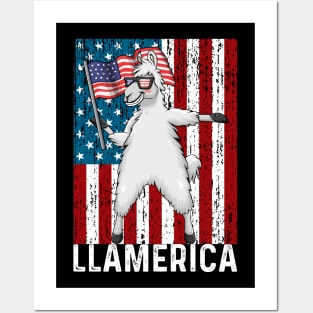 Llamerica Funny Llama American Flag Posters and Art